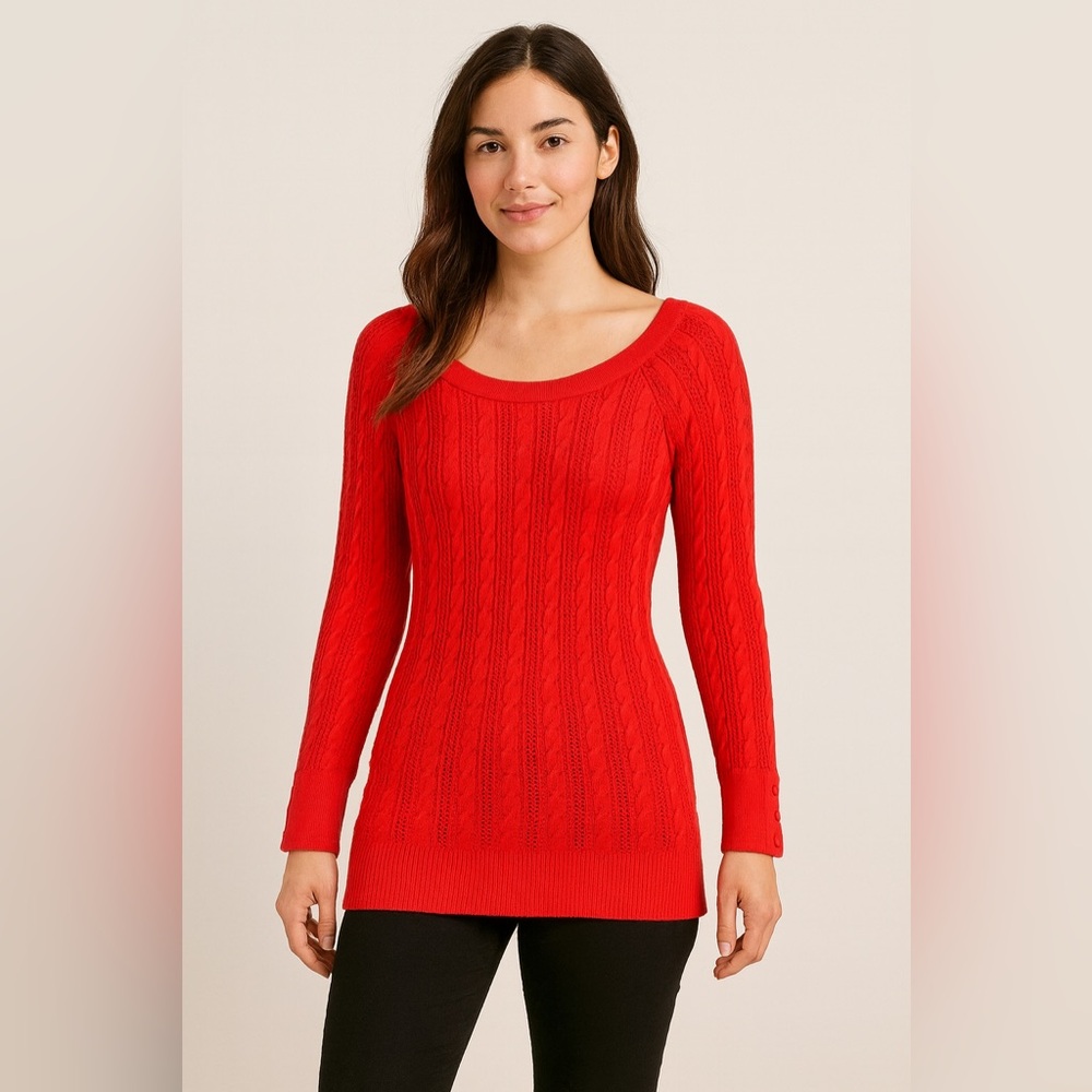American Eagle Red Cable Knit Sweater  women | M | 3/4 Sleeve Pullover